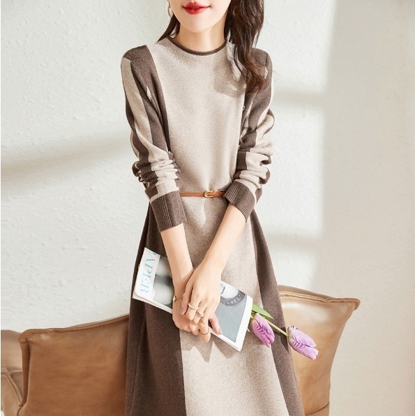 ロングニットワンピース ミドル丈ワンピース カジュアルワンピース スカート ワンピース プルオーバー オールインワン ロングスカート フレアスカート ニットスカート 膝下 ロング ロング丈 7分丈 5,875円