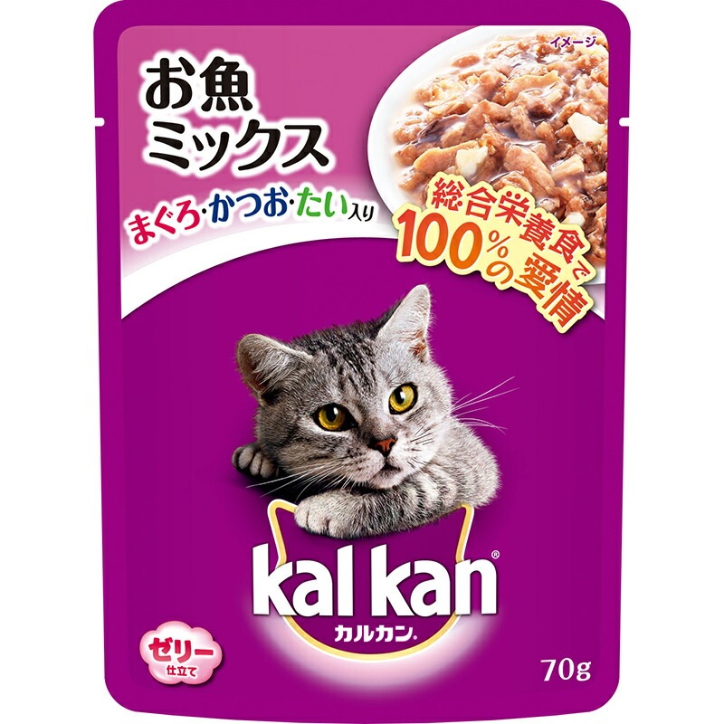 （まとめ買い）マース カルカン パウチ 1歳以上 ゼリー仕立て 魚ミックス まぐろ/かつお/たい入り 70g [x40]