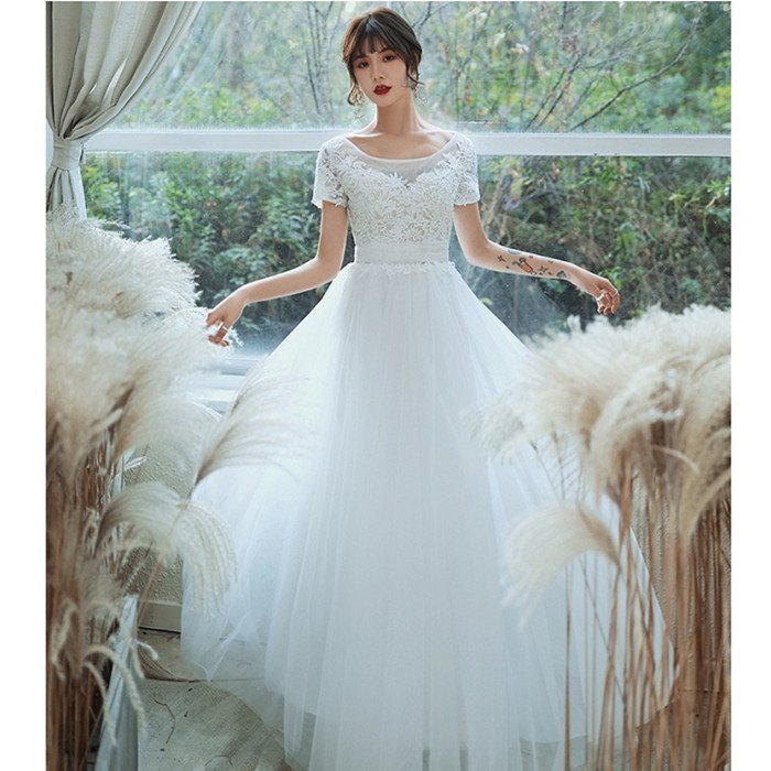 半袖 Aラインドレス ウェティグドレス パーティードレス ロングドレス 結婚式 二次会 海外挙式 花嫁 安い 大きいサイズ 発表会 おしゃれ 前撮り カジュアル