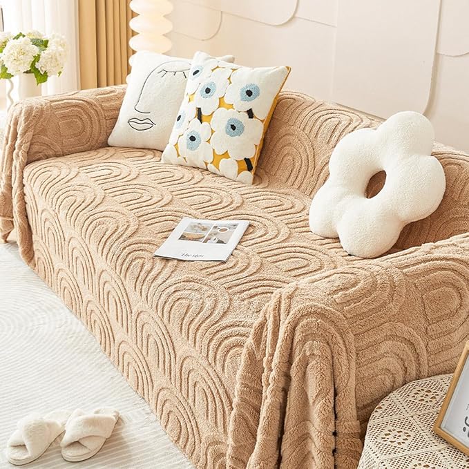 ソファーカバー 多機能カバー 肘掛け付き 無地 柔らかい 汚れ防止 防塵 傷防止 ソファーカバー タッセル付き 滑り止めブランケット 犬猫兼用 3人掛け 大きいサイズ 可愛い 四季通用 多機能 ダーク