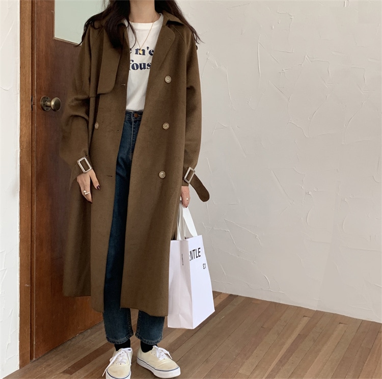 INSスタイル レトロ デザインセンス ウォーム コート ハンドメイド ロング コート カジュアル ダブルカシミア