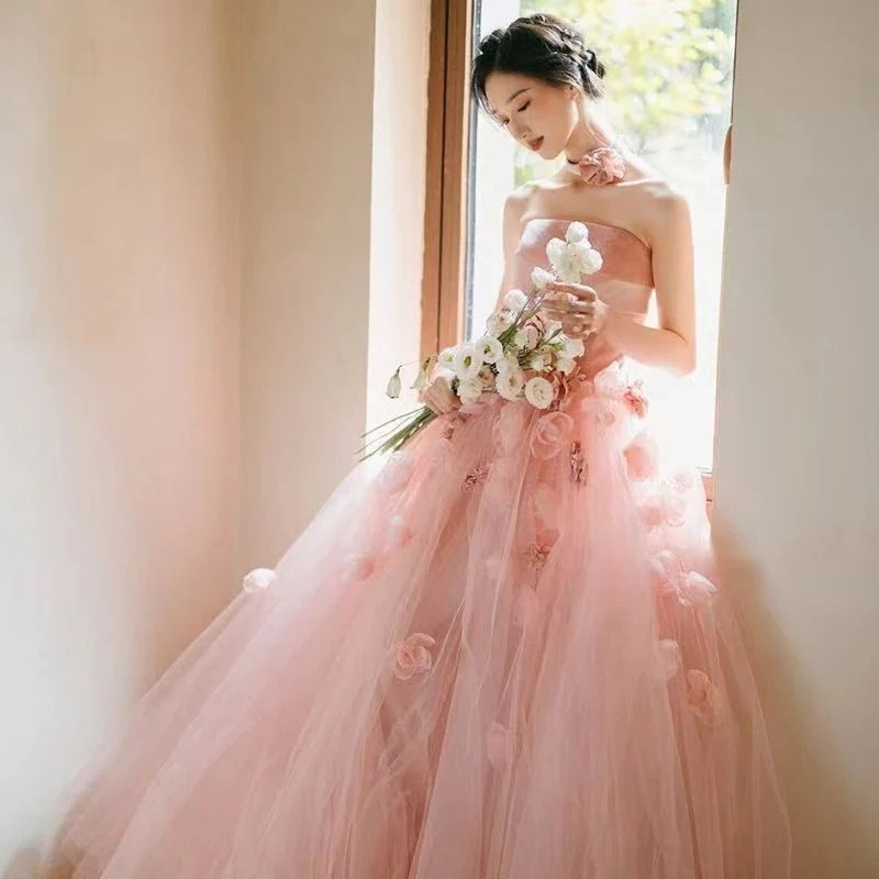 パーティードレス ウェディングドレス 新作 ピンク 感 ロングワンピース 結婚式 花嫁 成人式 お呼ばれ ウェディング 演奏会 二次会 前撮り ワンピース ロングドレス