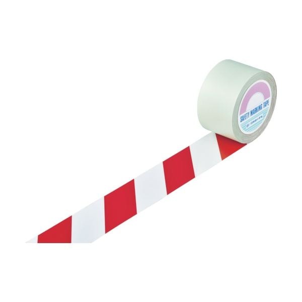 日本緑十字社 ガードテープ（ラインテープ） 白/赤（トラ柄） 75mm幅x100m 1巻