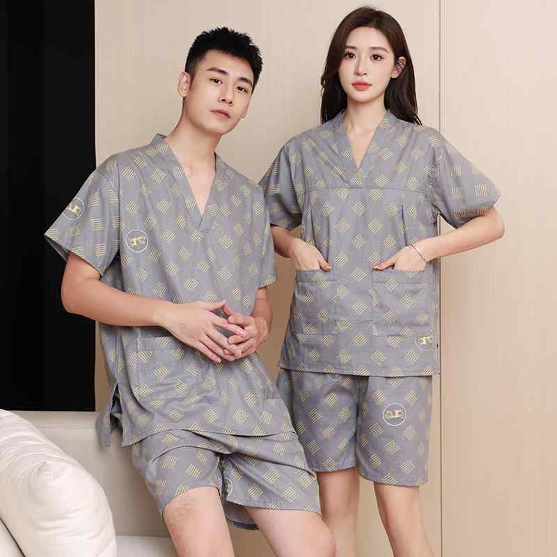 サウナ服 パジャマ ルームウェア メンズ レディース 大きいサイズ マッサージ 入浴 花柄 ウサギ かわいい グレー