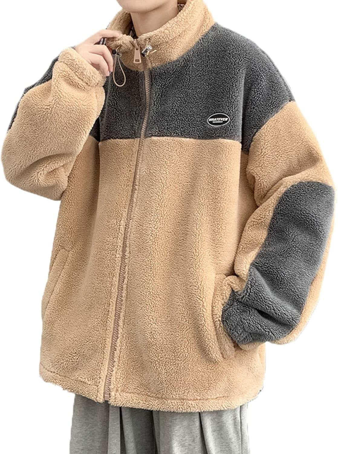 ボアジャケット メンズ 冬服 フリースジャケット 防寒 ボアブルゾン カジュアル アウター ジッパー ボアコート 厚手 バイカラー おしゃれ ジャンバー おおきいサイズ 男女兼用