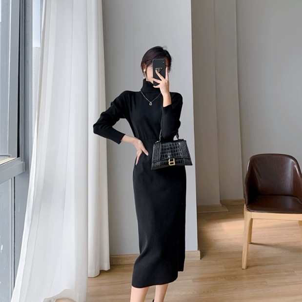 ニットワンピース ミディアム丈 長袖 タートルネック かわいい 大人可愛い きれいめ シンプル カジュアル 大人 上品 おしゃれ かっこいい 大人女子 こなれ感 キュート ガーリー ルーズ 個性的