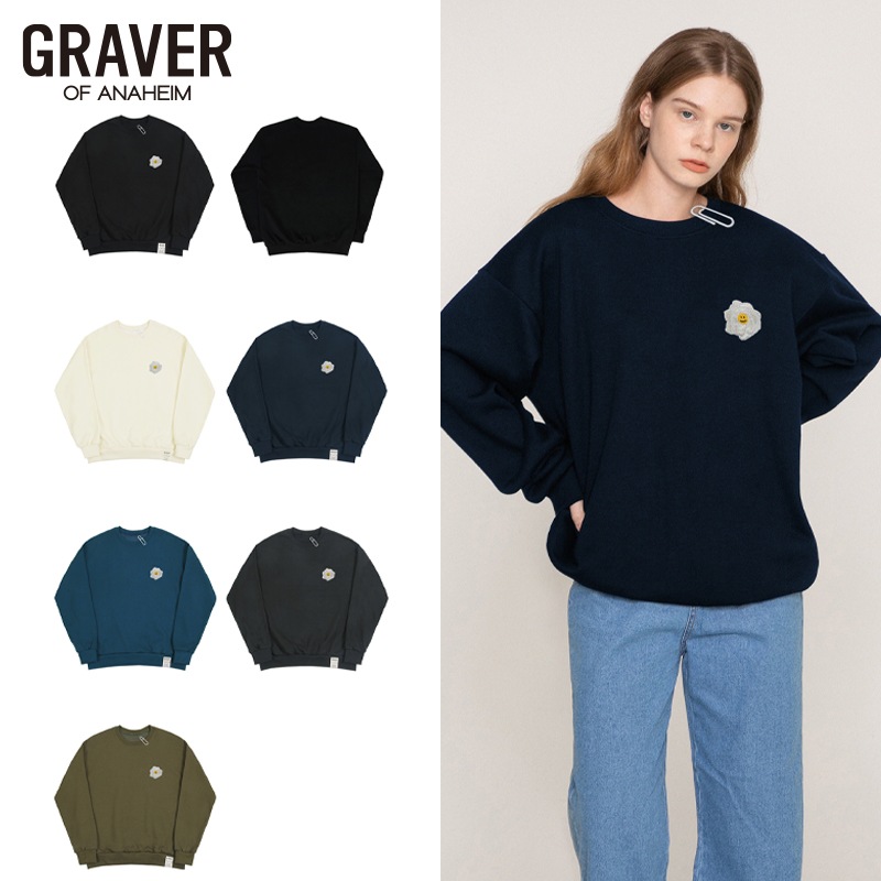 ホワイト ローズ 刺繍 スマイル ホワイトクリップ マンツーマンTシャツ_6color