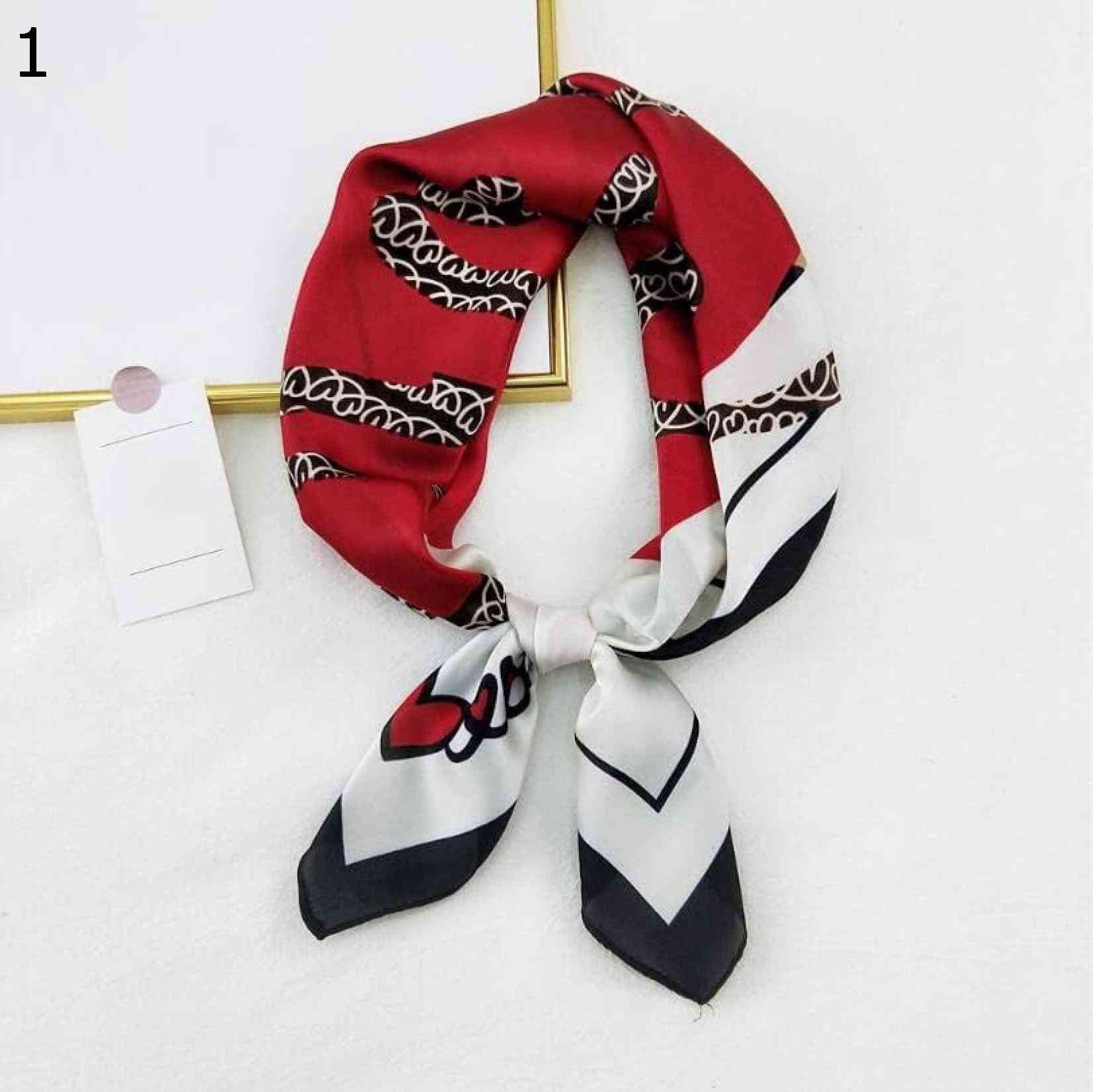 【20%OFFクーポン～】女性ヒジャブセクシーなラブハートプリントカジュアルサテンスモールスクエアラップヘッド多機能スカーフポリエステルスカーフ スカーフ (Color : Red Size :