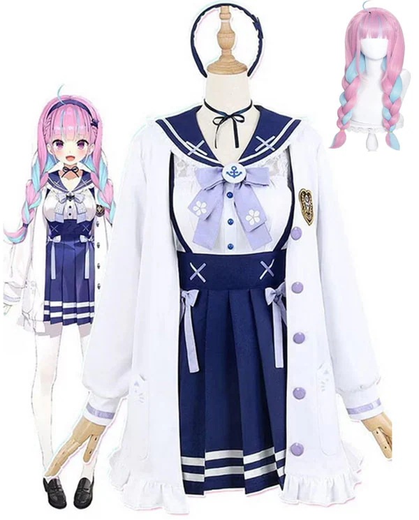 湊あくあ 衣装＋髪飾り＋ストッキング バーチャル YouTuber Vtuber みなとあくあ メイド服 ウィッグ追加可 コスプレ衣装 コスチューム ハロウィン 仮装 プレゼント