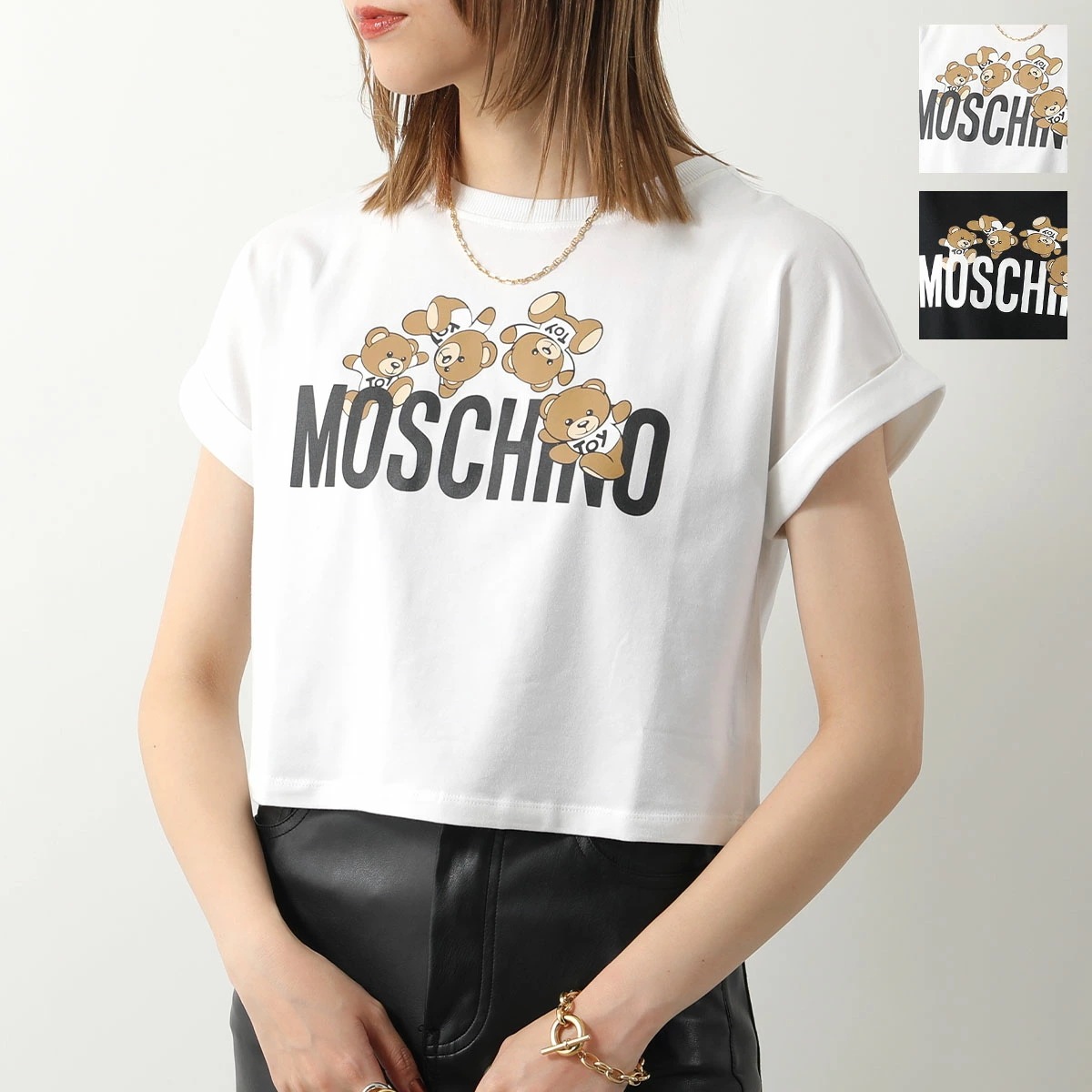 MOSCHINO KIDS モスキーノ キッズ Tシャツ HDM068 LBA00 レディース ガールズ 半袖 クルーネック クロップド丈 ロゴT テディベア カラー2色