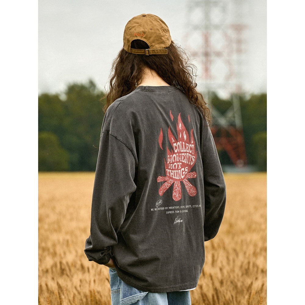 フルークフルークキャンプメッセージピグメントロングスリーブ T シャツ FLT714 4COLOR W