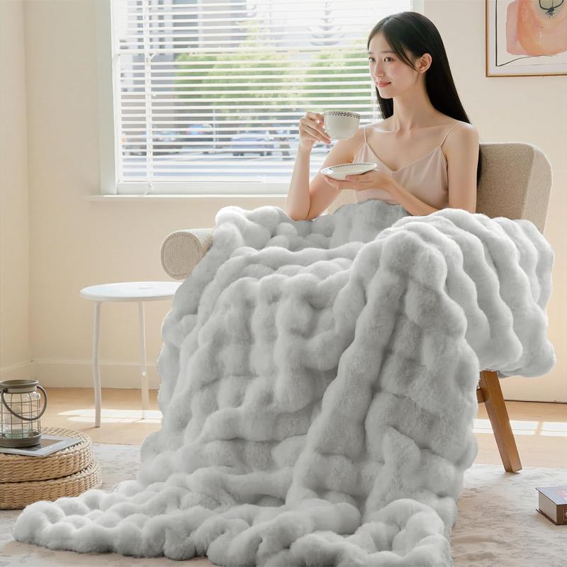 毛布 ブランケット 二枚合わせ MAZOT 膝掛けふわとろ とろとろケット モコモコ毛布 柔らかい 洗える 冬 厚手 静電気防止 毛抜けない 掛け布団 抗菌防臭 ラビットファー調 130*160 グレ