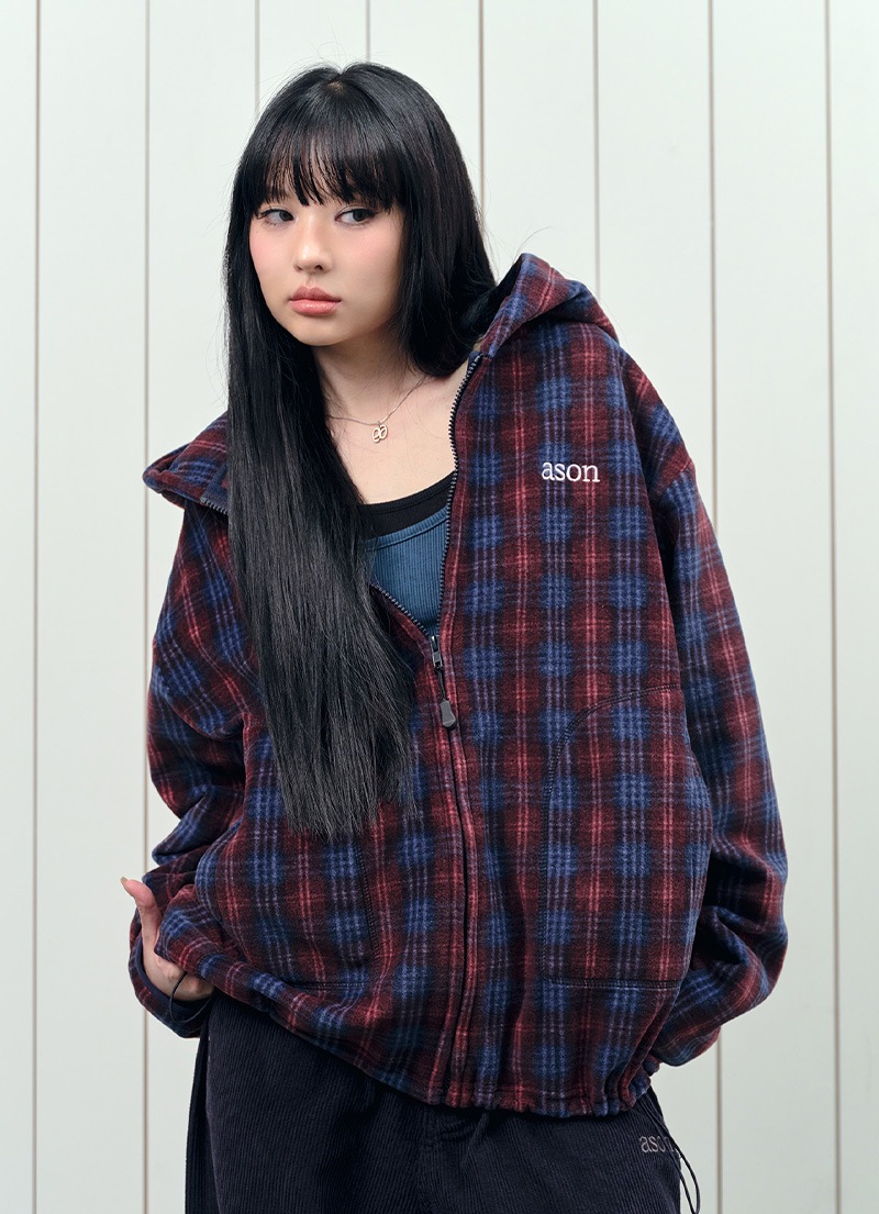 【AS"ON】 CHECK FLEECE HOOD ZIP-UP 正規品