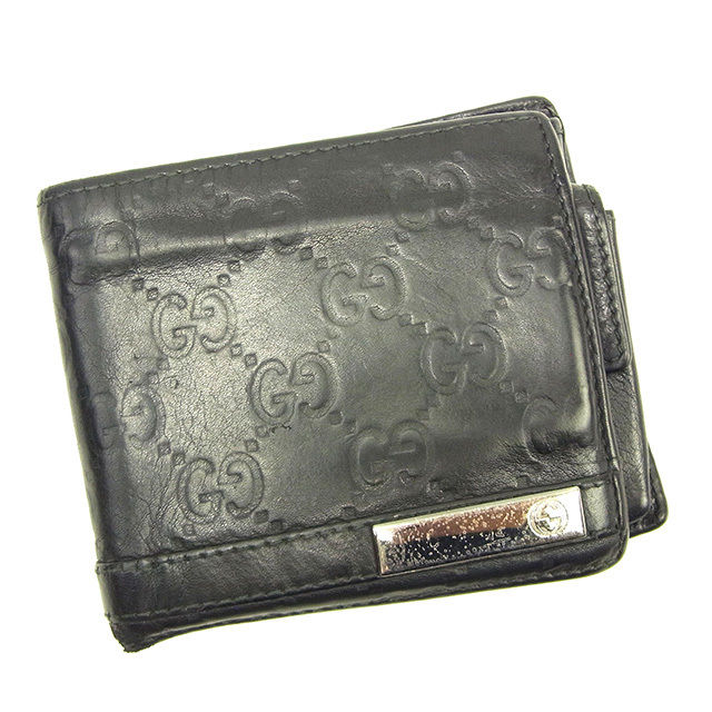 二つ折り財布 グッチシマ ブラック シルバー 中古 8,610円