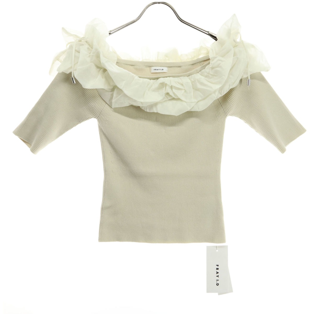 未使用 半袖 ツイストカラーコンビオフショルプルオーバー ニット F アイボリー FWNT244240 レディース 古着