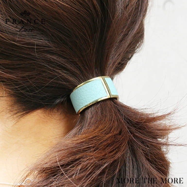 France Luxe フランス ラックス パステル インレイ レザー カフポニー （クールアクア） ヘアカフ 簡単 ポニーテール ヘアゴム ポニーカフ 高級 まとめ髪 レディース ヘアアクセサリー