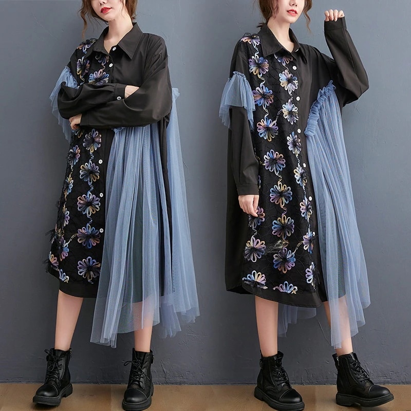 新作切り替え 長袖 ワンピース 韓 春夏フレンチヴィンテージワンピースゆったりセミロング着痩せワンピース夏 のワンピース パーティードレス30%制限