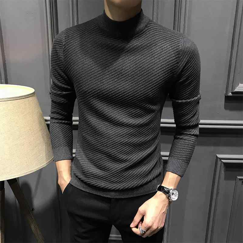 メンズ ファッション 服 男性用 オシャレ シンプル 大人 かっこいい 大きいサイズ ストリート 紳士服 ハーフ タートルネック セーター スリム ミッド カラー ニット レイヤリング シャツ 長袖