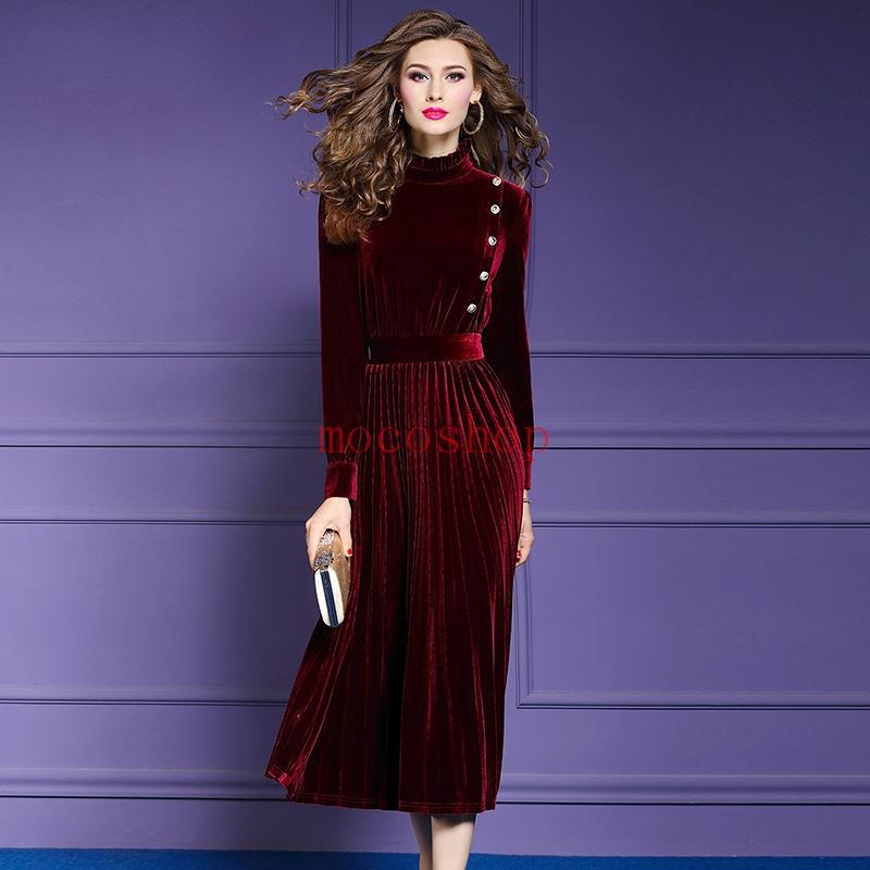 驚きの価格が実現 パーティドレス セレブファッション ロングワンピース フォーマルドレス ベロア プリーツ シンプル 体型カバー 大人エレガント 着痩 大きいサイズあり 結婚式 披露宴 パーティードレス 謝恩会 上品 その他 ワンピース ドレス オプション1 ダ クグリ