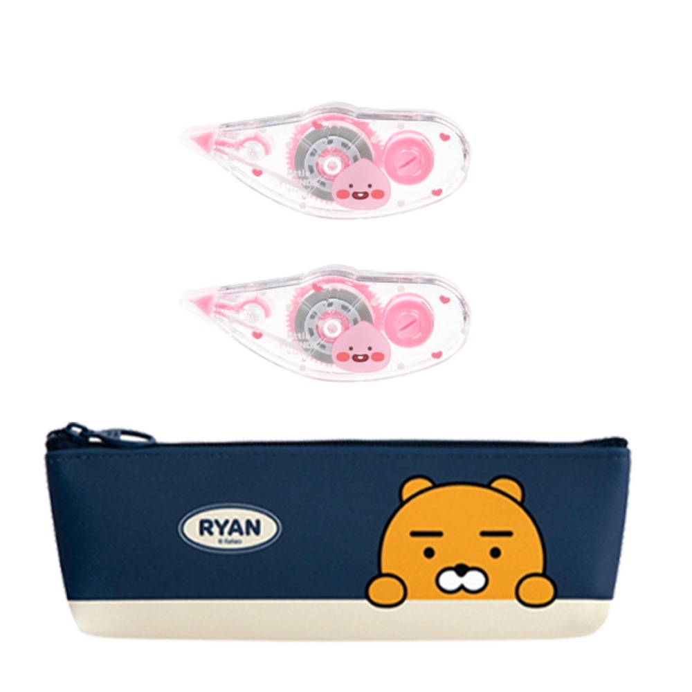 カカオフレンズモダンstミニ三角筆筒+水晶テープS 2p文具セットネイビーライアン（筆筒…1セット）