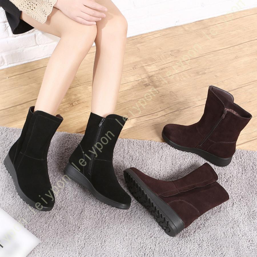 スノーブーツ レディース 本革 ショート ブーツ スノーシューズ 防滑 アウトドア 黒 ウィンターブーツ ミドル丈 防水 防寒 防滑 保暖 冬用 カジュアル 綿靴