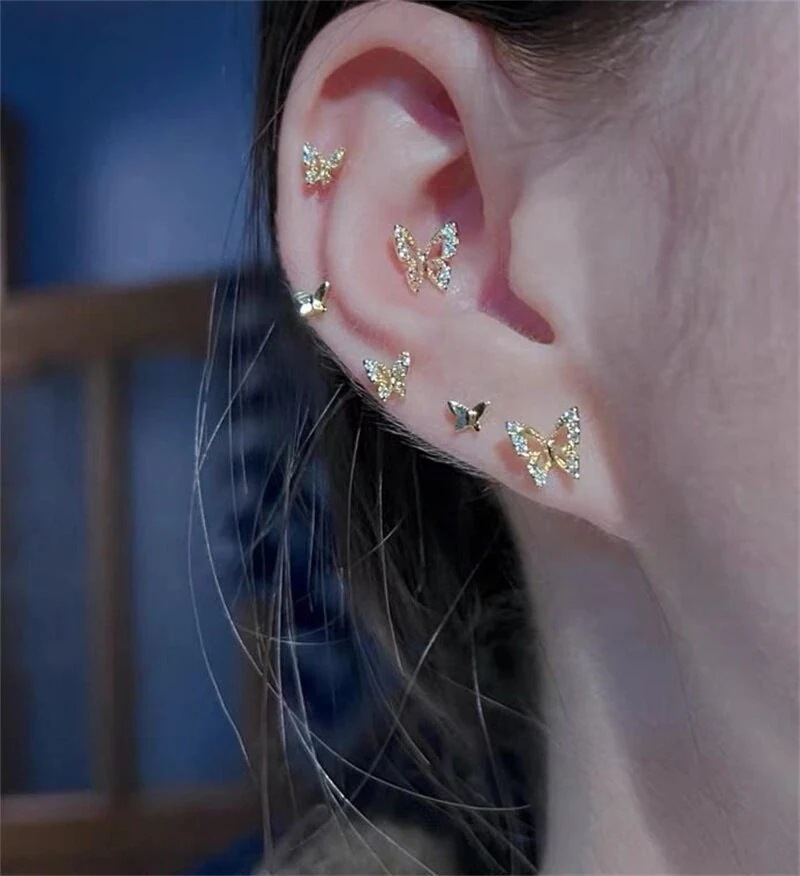 メガ割 シルバー製スタッドピアス流行り蝶デザインイヤーカフピアス