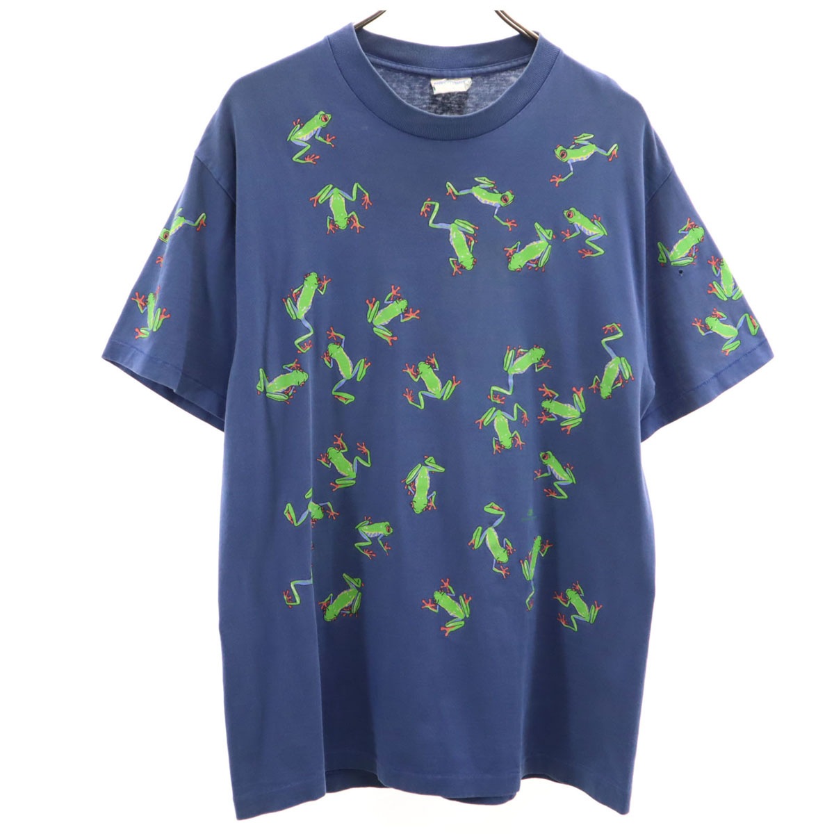 HARBORSIDE GRAPHICS ハーバーサイドグラフィックス 90s オールド USA製 蛙 半袖 シングルステッチ 両面プリント Tシャツ L ブルー メンズ 古着