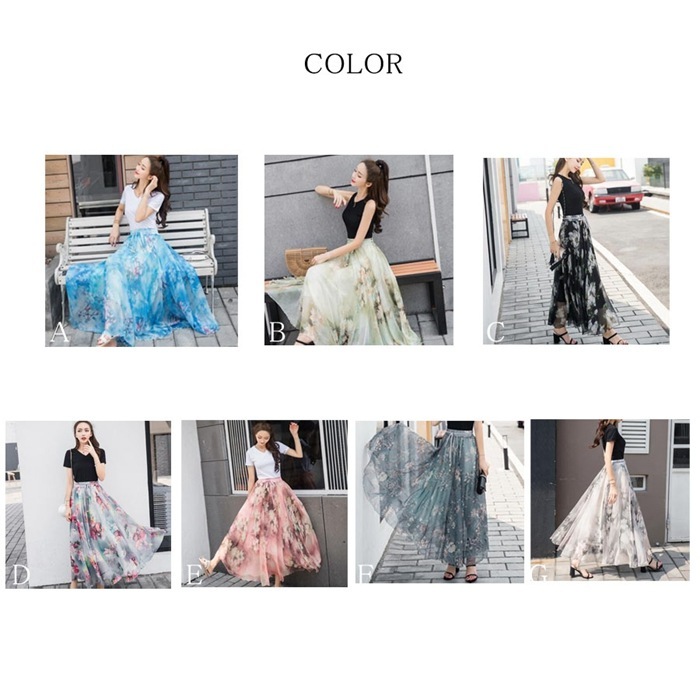 スカートロングスカート普段着 カジュアル ロングスカート マキシスカート 旅行 ミモレスカート ボトムス ウエストゴム ふんわり レディース 裏地付き シフォンスカート リゾート カラバリ 花柄スカー