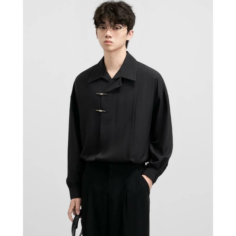 シャツ メンズ 春秋 カジュアル エスニック トップス 長袖 耐摩耗 ブラック ホワイト