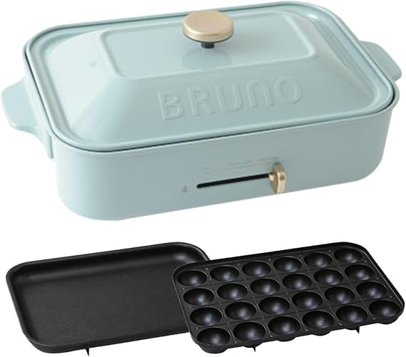 BRUNO ブルーノ コンパクトホットプレート 本体 プレート2種(たこ焼き 平面) ブルーグレー Blue gray おしゃれ かわいい これ1台 蓋 ふた付き 1200w 温度調節 洗いやすい 1