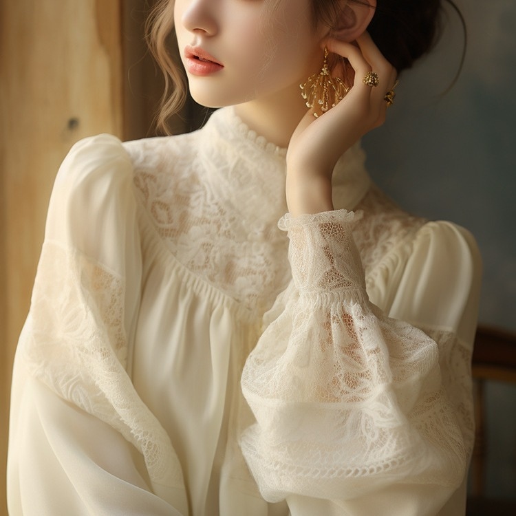 French Palace Style White Stand Women For Women 2024 Spring Outfitユニークで美しいシャツの下着top