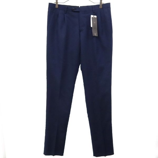 未使用 ウールブレンド 総柄 スラックスパンツ 3 ネイビー系 メンズ