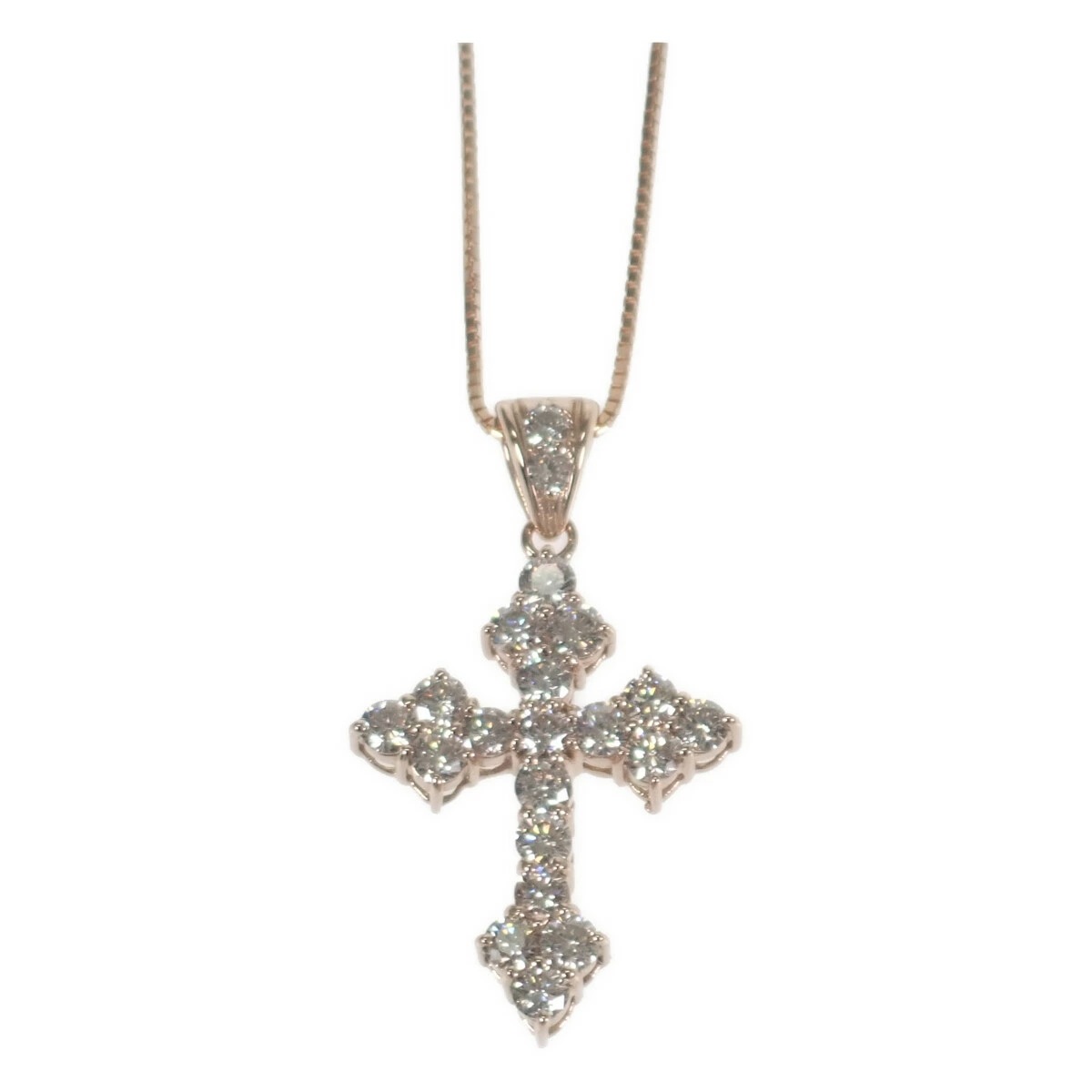 【Aランク】K18PG ピンクゴールド クロス デザイン ネックレス ダイヤモンド 1.03ct