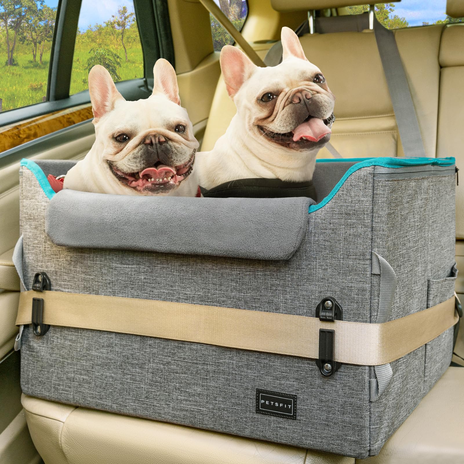 Petsfit ペットドライブボックス ドライブボックス 犬 「座り台が高さ調節できるタイプ」 ドライブシート 車 カーシート 安定 コンパクト 飛び出し防止 折り畳み可能 しっかり 省スペース オッ