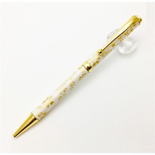 ハンドメイド ボールペン [白箔金/金桜] クロスタイプ 芯：0.7mm 美濃和紙 友禅紙