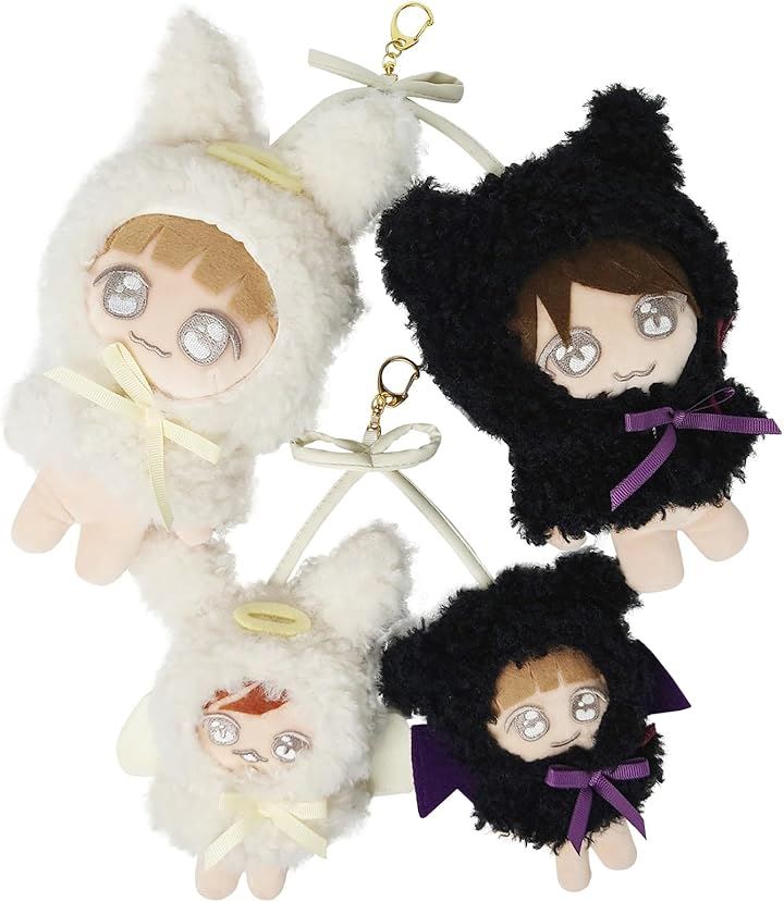 推し活 チャーム ぬい ポンチョ ぬい服 キーホルダー 天使と悪魔 着せ替え ぬい活 ぬいぐるみ kpopdoll コンサート オタ活 ヲタ活(アイボリーブラック (S/M)セット)