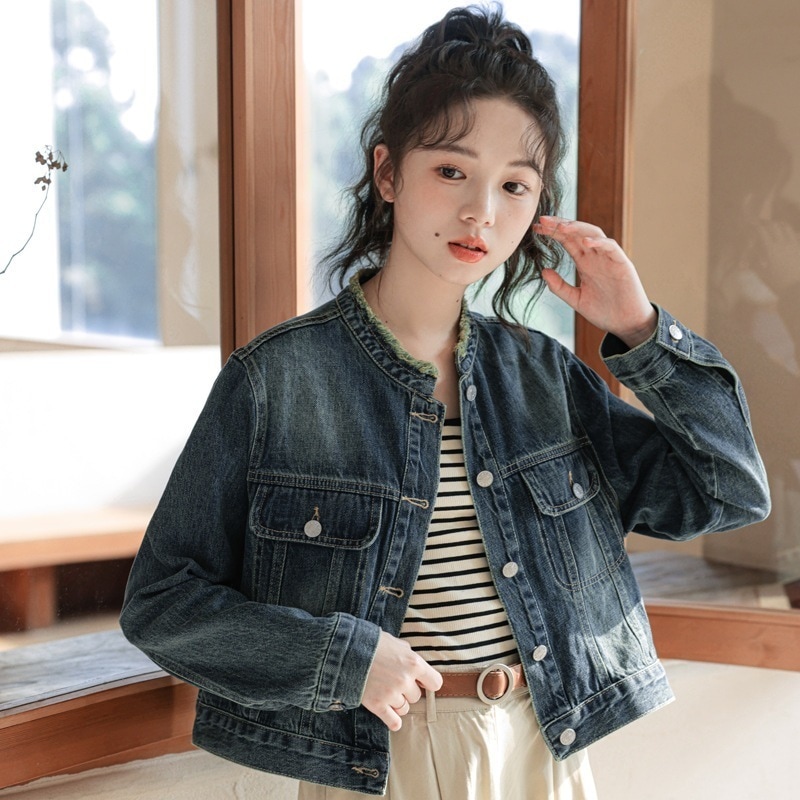 【急速出荷】送.料.無.料.キャミソールクルーネック デニム ショート 長袖 ジャケット コート レディー 秋までヘビロテ！ 4,935円