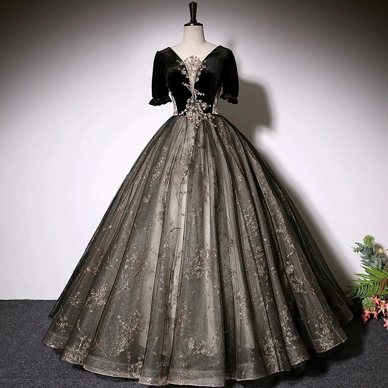 8076カラードレス 黒 ロングドレス ウェディングドレス 忘年会ドレス 結婚式二次会 イブニングドレス Aライン プリンセス 発表会 披露宴