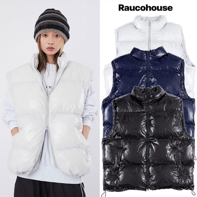 Glossy over zip-up padding vest 男女共用 韓国人気 3色