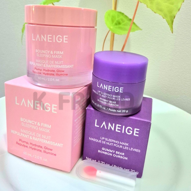 バウンシーアンドファームスリーピングマスク60ml x 1個 +リップスリーピングマスクEX 20g（クモベア） トラベル用スリーピングパック 就寝前リップケア 潤いとハリケア 保湿スリーピングパック