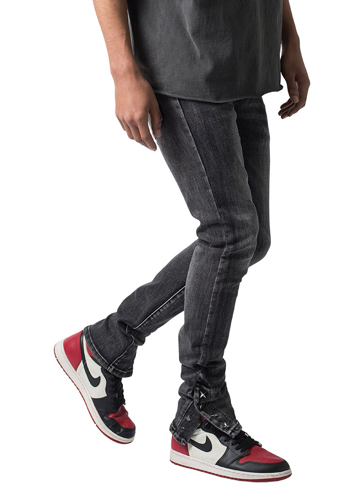 ミニマル デニムパンツ スキニー スリム 裾ジップ Gパン ジーンズ ウォッシュ加工 メンズ ブランド 大きいサイズ おしゃれ 人気 黒