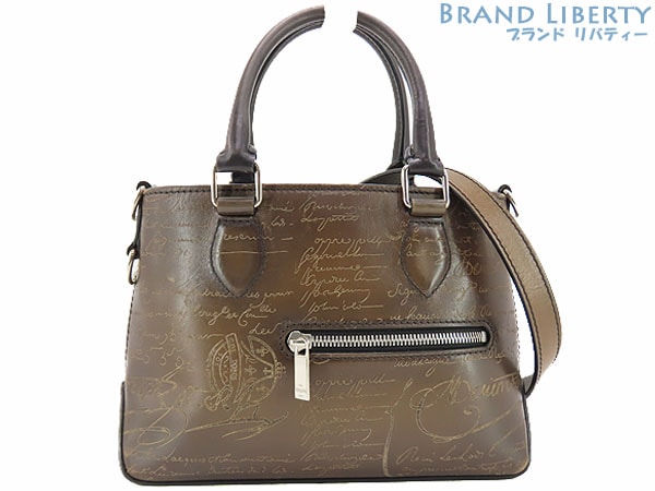 美品ベルルッティカリグラフィトゥジュールガリバースクリットレザー2WAYハンドバッグトートバッグショルダーバッグダークブラウン
