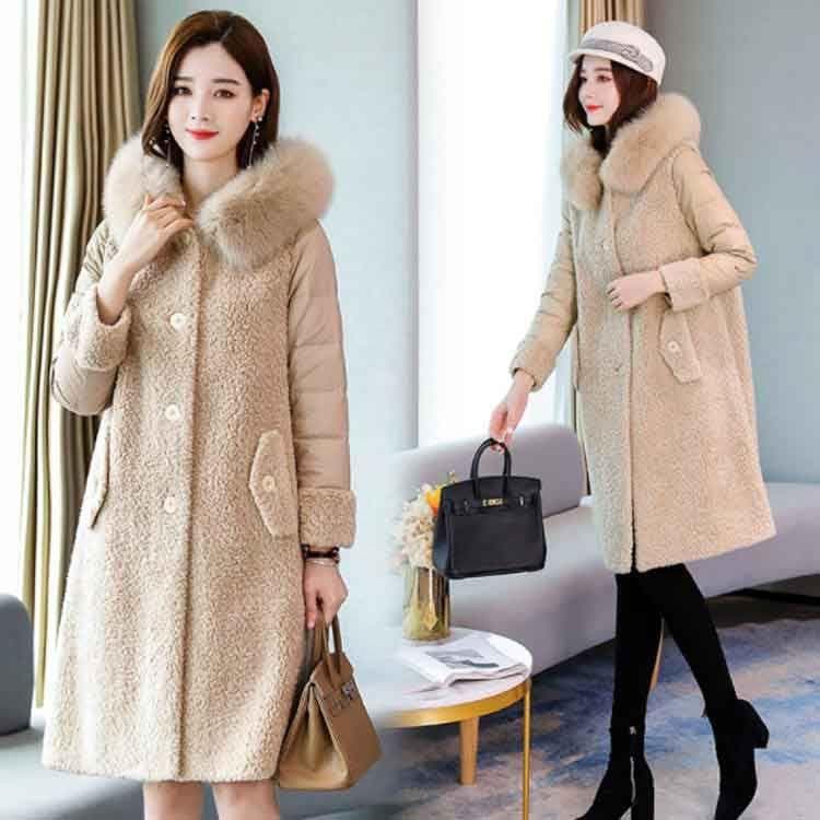 ファーコートロングレディース切り替えファーフード毛皮コートラシャコートピーコートフェイクファーPコート春冬コートあったかい冬服防寒