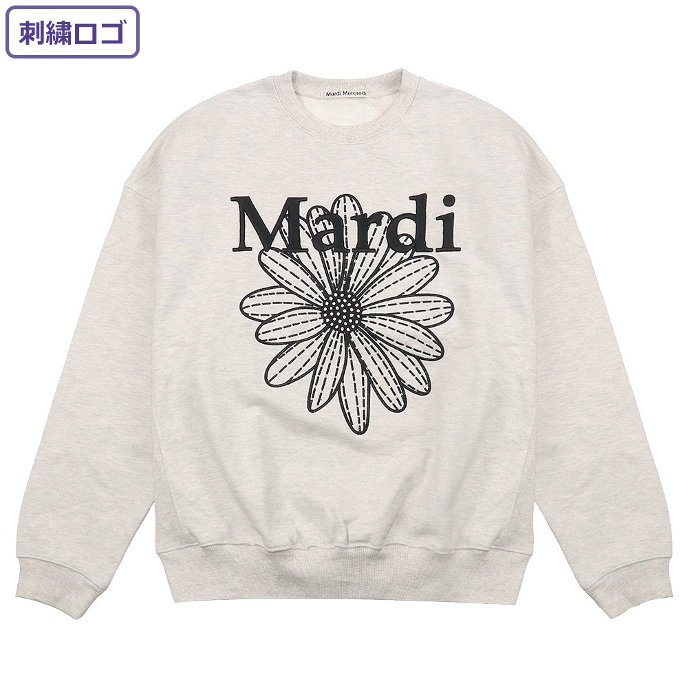 SWEATSHIRT FLOWERMARDI NEEDLEWORK OATMEAL BLACK 長袖 レディース 韓国 ファッション アパレル 刺繍 ロゴ