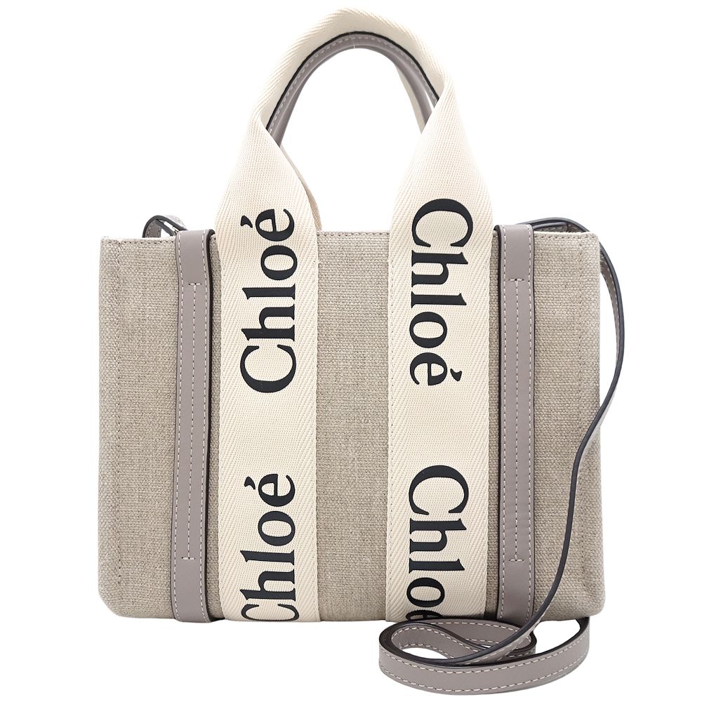 ウッディ スモールトート CHC22AS397I26 ショルダーバッグ リネンxカーフ ベージュ ムスクグレー/352108【中古】