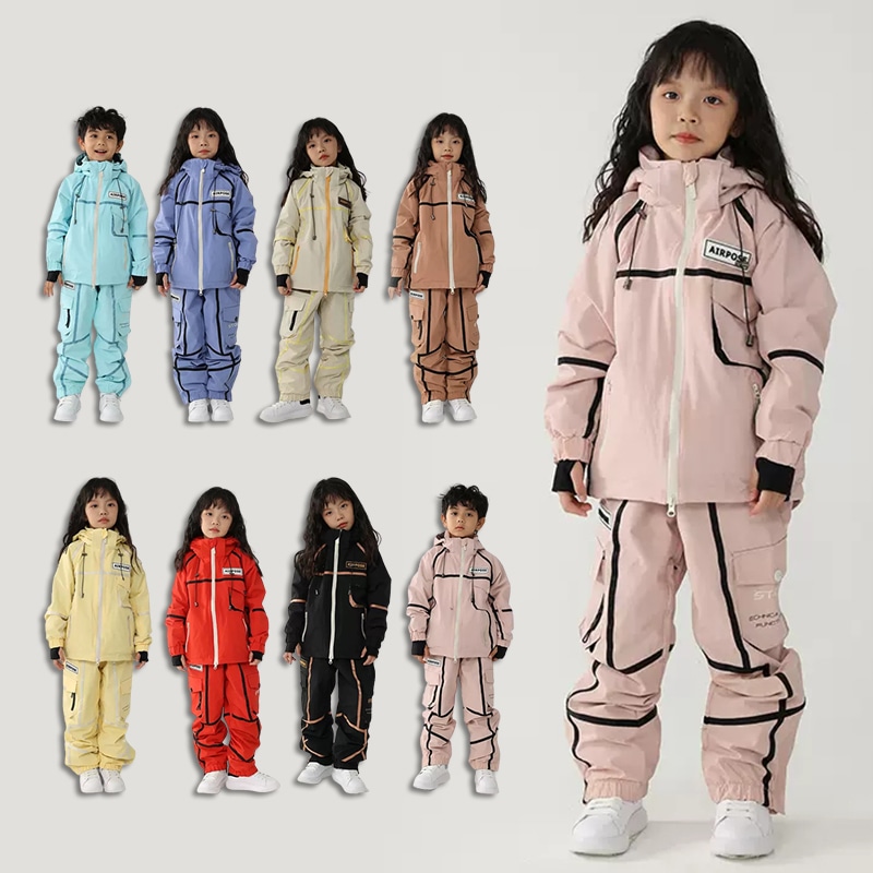 スノーボード ウェア キッズ 上下セット セットアップ スノボウェア スキーウェア 女の子 男の子 子供 ジャケット ロングパンツ 配色 2023 子どもウェア