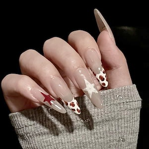 【3日出荷】 スター ヒョウ柄 ハンドメイド インスタ風 肌映え フレンチ シンプル なんでも合わせやすい 清純派 付け爪 ネイルチップ