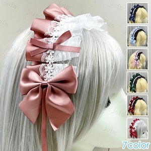 ヘッドドレス ロリータ 7color カチューシャ ヘアアレンジ 40代 ヘアアクセサリー レディース 髪飾り リボン ゴスロリ コスプレ お嬢さま 文化祭