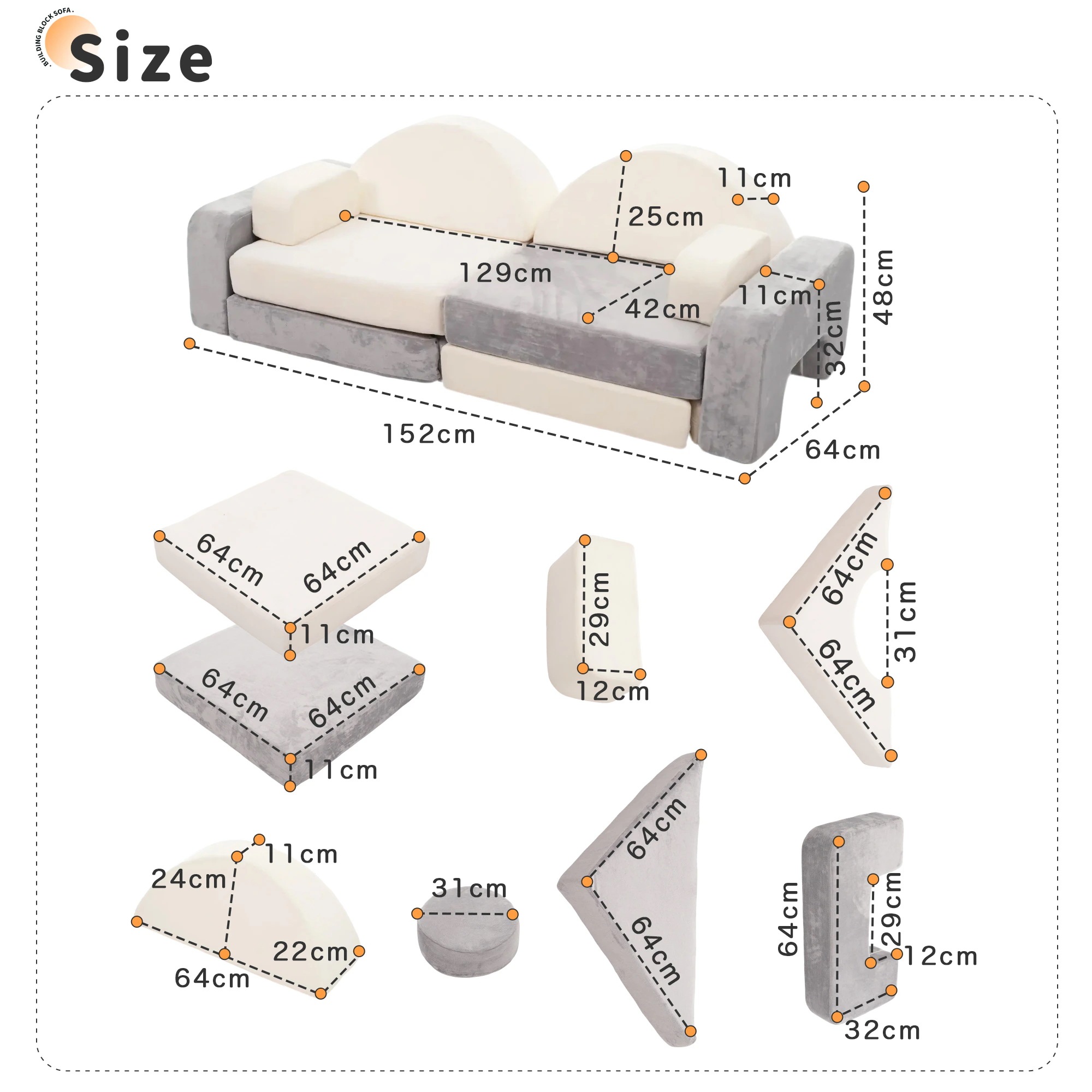 1800つみきソファ 子供用 キッズ 組み合わせ 洗える 組み替え 自由自在 積み木 ソファ ローソファ フロアソファ ソファー ブロックソファ クッション 知育おもちゃ 知育玩具 知育 幼児 子供室