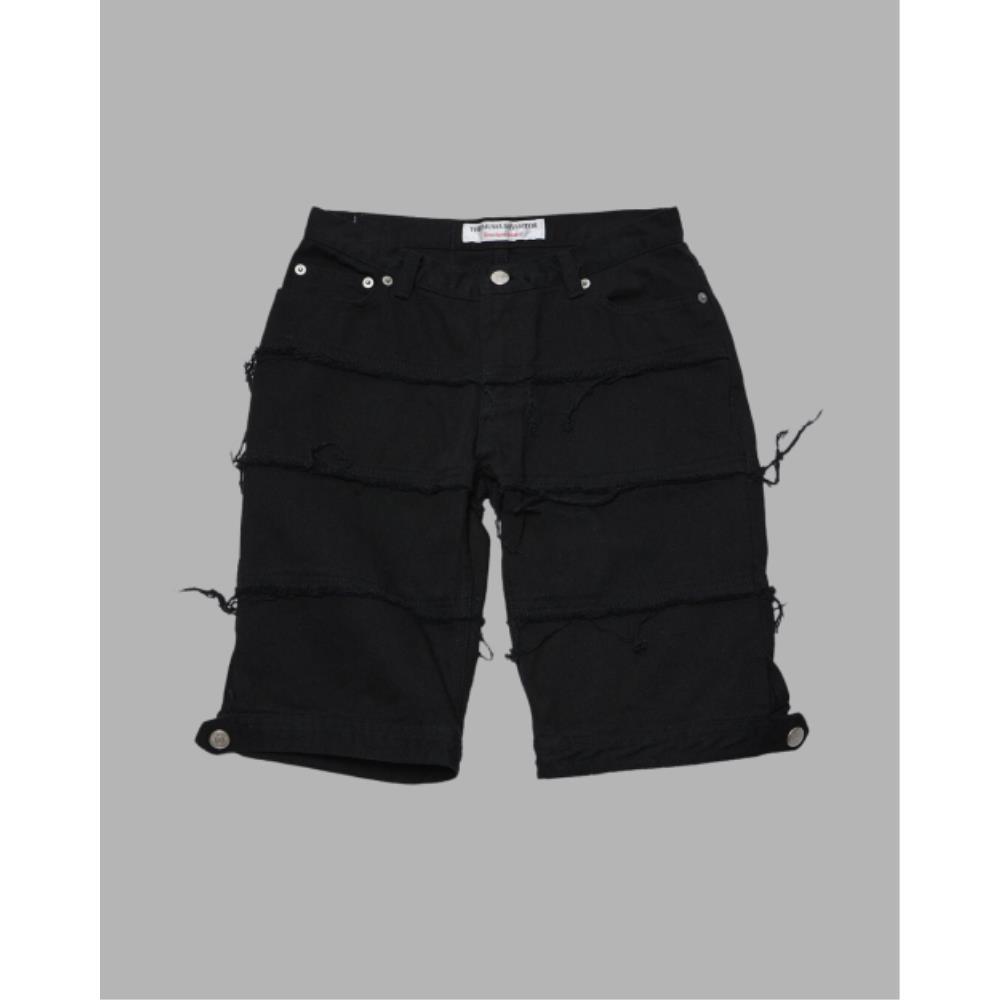 THE MUSEUM VISITOR LINE DAMAGED DENIM SHORTS BLACK 12336